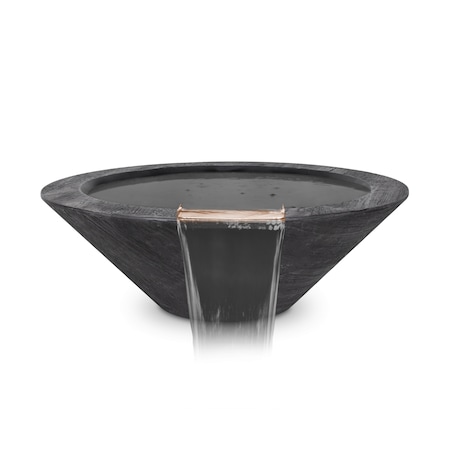 The Outdoor Plus 32 Round Cazo Water Bowl - Wood Grain GFRC Concrete - Ebony - OPT-32RWGWO-EBN